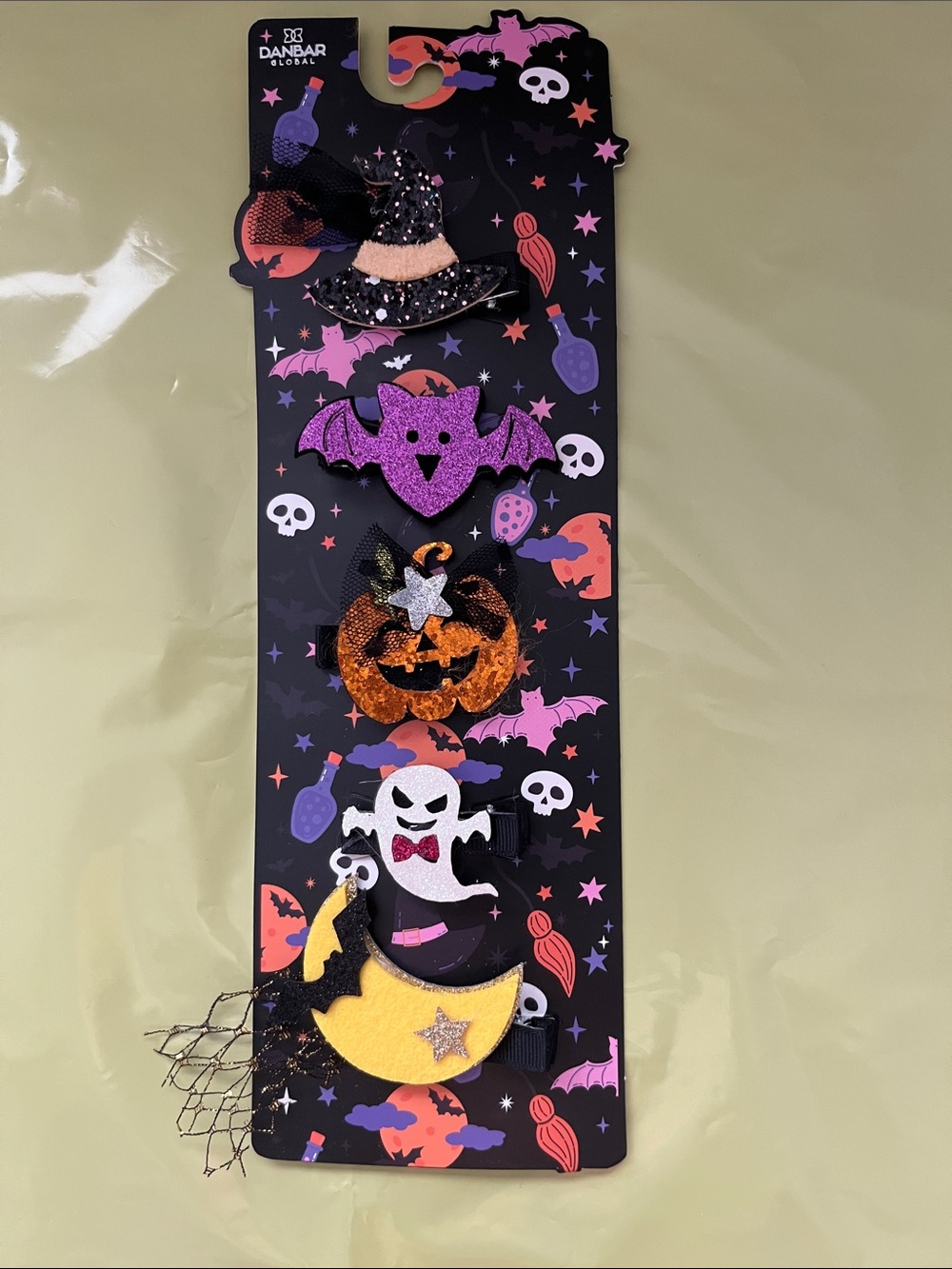 Kids Halloween Hair Clip Set - Purple, Orange, Black, White, Yellow